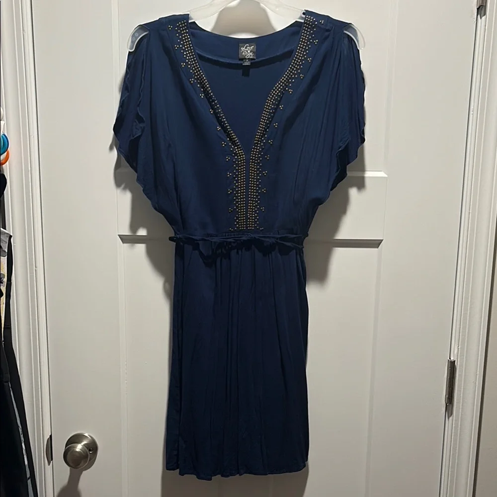 Women’s Navy Blue Embellished V-Neck Dress